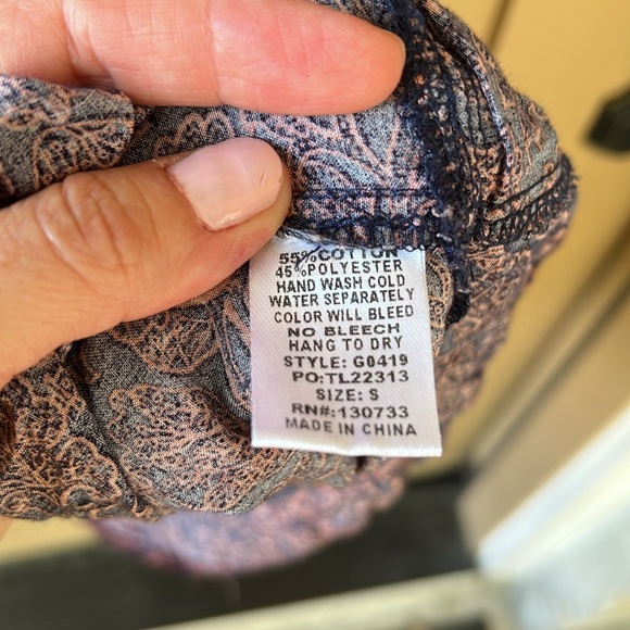 Umgee Bohemian Peasant Tassel Mixed Print Yoke Collar Tunic Top Sz S - Picture 6 of 8